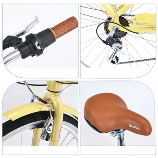 INFURNIC Bicycles 24 Inch Ladies Bicycle with Adjustable Seat, Commute Bicycle for Women Ladies, Yellow, 62.2"*23.62"*40.16" image {3}