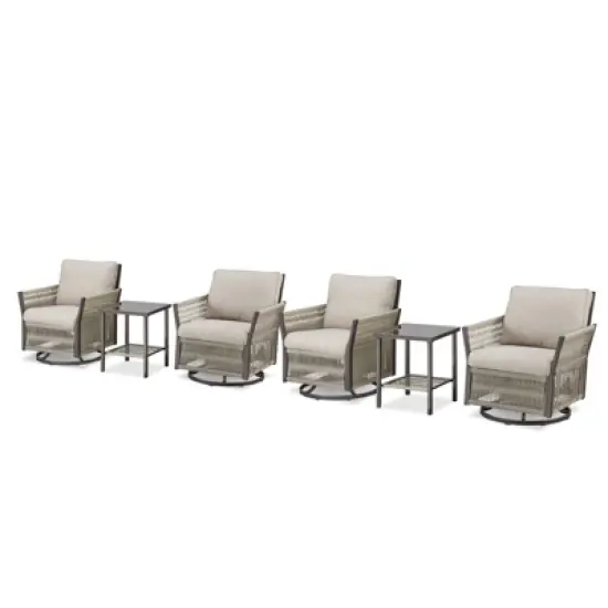 Buenhomino 6-Piece Wicker Patio Set &ndash; 4 Swivel Chairs & 2 Side Tables with UV-Resistant PE Rattan & Durable Powder-Coated Frame image {5}