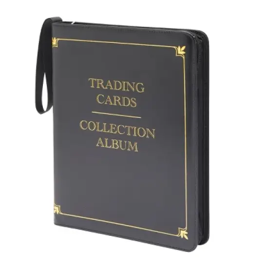 Bright Creations 9 Pocket Trading Card Binder with Removable Sleeves, Holds up to 360 Cards, 14 x 11 In, Black & Gold Faux Leather image {6}