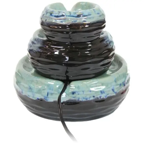 Sunnydaze Indoor Home Decorative Glazed Ceramic 3-Tiered Modern Textured Bowls Tabletop Water Fountain - 7" image {5}