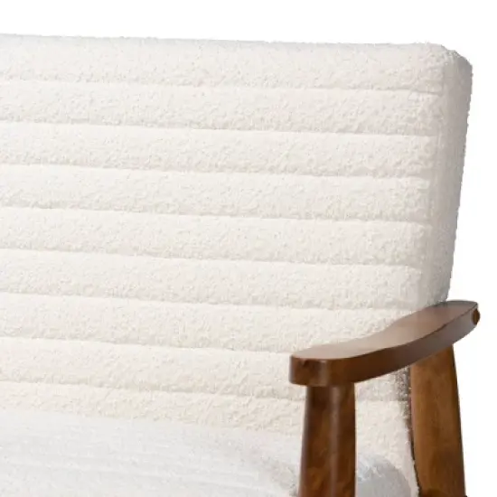 Stratton Boucle Fabric and Wood Sofa White/Walnut Brown - Baxton Studio image {5}