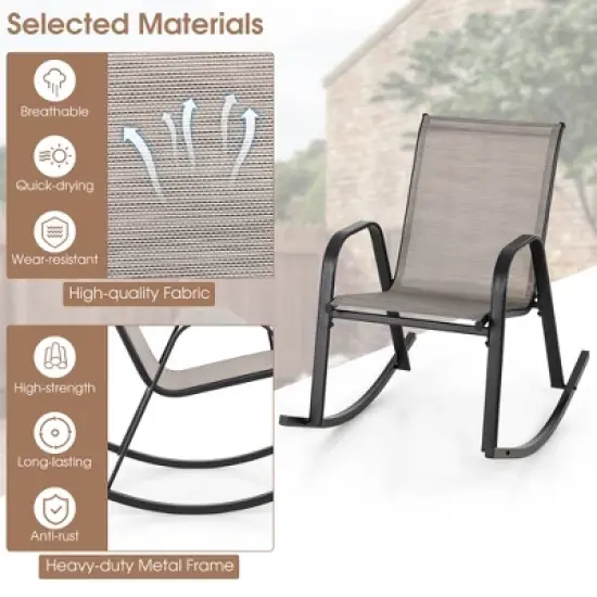 Tangkula Set of 4 Metal Rocking Chair Heavy-Duty Rocker Outdoor Anti-Slip Brown Patio image {2}