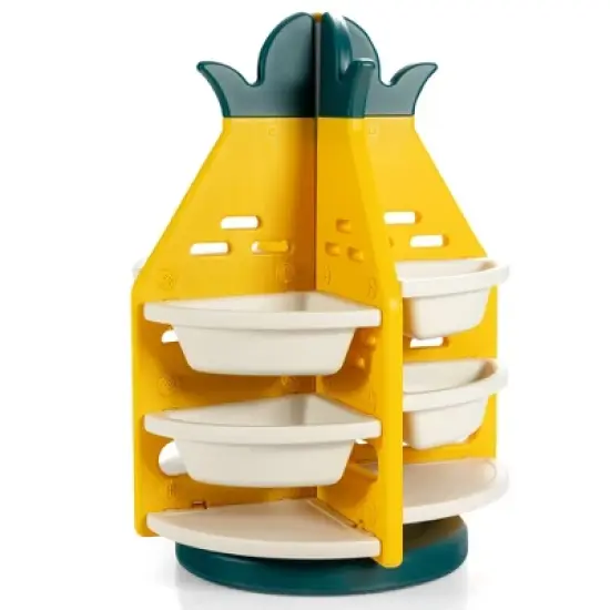 Costway Kids Toy Storage Organizer 360&deg; Revolving Pineapple Shelf w/Plastic Bins image {9}