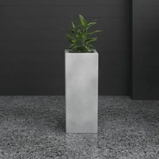 LeisureMod Terra Tall Square Fiberstone Planter Pot with Drainage Holes, Weather-Resistant for Indoor/Outdoor Use image {3}