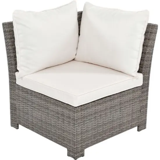 6PCS Patio PE Rattan Conversation Set, Outdoor All-weather Wicker Sectional Sofa Set, Beige-ModernLuxe image {9}