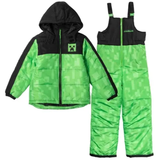 Minecraft Zombie Zip Up Puffer Jacket and Snow Bib Ski Pants Little Kid to Big Kid image {12}