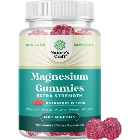 Magnesium Gummies, Relaxing Magnesium Citrate Gummies for Muscle Function and Relaxation Support, Nature's Craft, Raspberry Flavor, 60 or 90ct image {2}