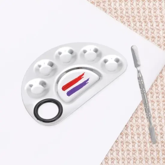 Unique Bargains Portable Small Semicircle Nail Art Palette Silver Tone 1 Set image {5}