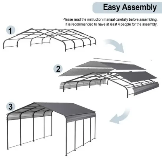 12X20 FT Heavy Duty Metal Carport,Outdoor Activities Storage Shed,Carport With Galvanized Steel Roof And Metal Frame For Car Truck-Coolbibila image {4}