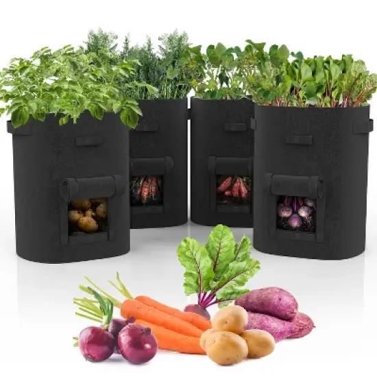 Garnen 4 Pack 10 Gallon Garden Potato Grow Bags, Fabric Grow Bags for Outdoor and Indoor, Indoor Planters with Harvest Window - Black image {6}