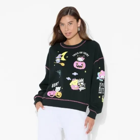 Women's Hello Kitty Halloween Graphic Sweatshirt - Black image {1}