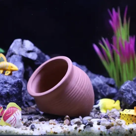 Unique Bargains Ceramic Aquarium Hideaway Rock Cave Fish Tank Decoration Red Brown 3.82"x3.54"x3.82" image {2}