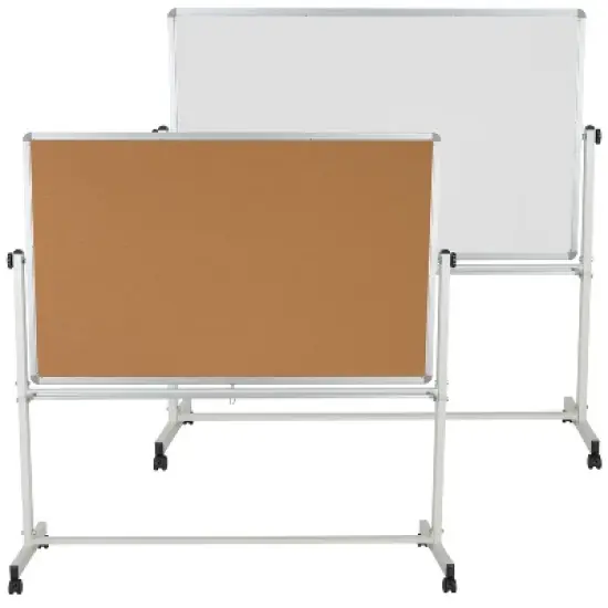 Emma and Oliver Reversible Mobile Cork Bulletin Board and White Board Stand with Pen Tray image {15}