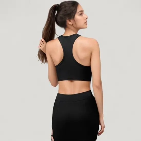 Anna-Kaci Active Women's High Neck Ribbed Sports Bra with Longline Fit and Wide Strap Support for Low to Medium Impact Workouts image {4}