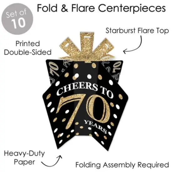 Big Dot of Happiness Adult 70th Birthday - Gold - Table Decorations - Birthday Party Fold and Flare Centerpieces - 10 Count image {2}