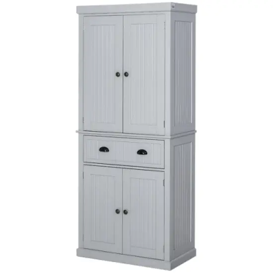 HOMCOM 72" Traditional Freestanding Kitchen Pantry Cabinet Cupboard with Doors and 3 Adjustable Shelves, Gray image {3}
