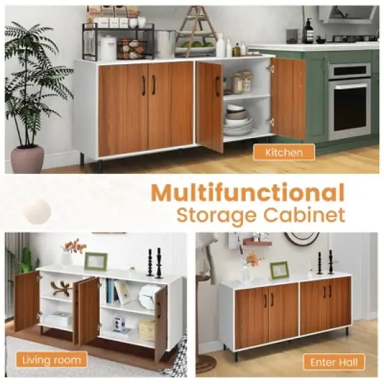 Costway Buffet Server Sideboard Kitchen Storage Cabinet Cupboard with Shelves & 4 Doors image {5}
