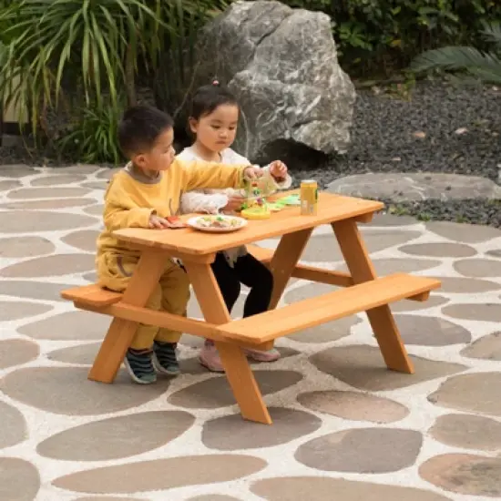 Gardenised Wooden Kids Outdoor Picnic Table for Garden and Backyard, Stained image {6}