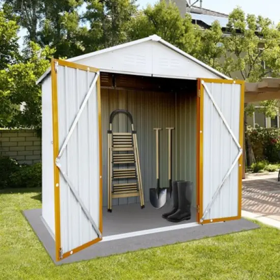 MOEPISY Outdoor storage sheds 4FTx6FT Apex roof White+Yellow image {5}