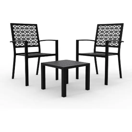 homfan 3-Piece Outdoor Bistro Set - Modern Steel Patio Furniture with 2 Stackable Chairs & 1 Table for Garden, Balcony, Poolside image {5}