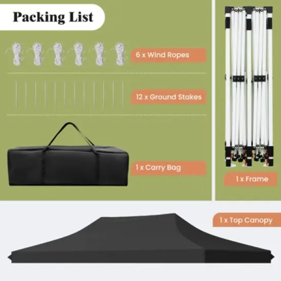 Tangkula 10 x 20FT Canopy Tent Folding Sun Shelter w/ 3 Adjustable Carrying Bag 12 Stakes & 6 Ropes Heavy-Duty Outdoor Tent Black/Grey/White/Blue image {7}