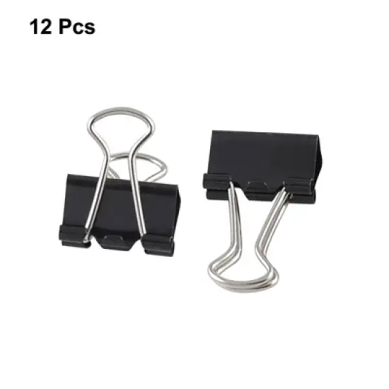 Unique Bargains Stationery Papers File Organizer Metal Black Binder Clips 0.5" Width 12 Pcs image {1}