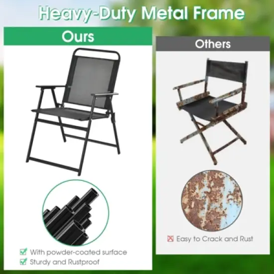 Tangkula Set of 6 Heavy-Duty Metal Folding Chairs Frame Armrests Portable Patio Black image {1}