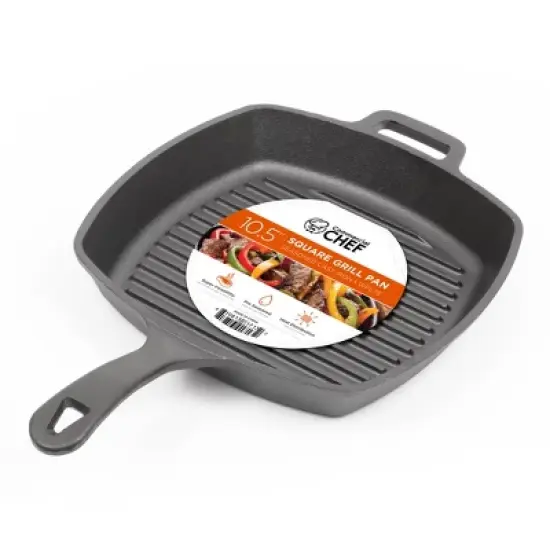 COMMERCIAL CHEF Pre-Seasoned Cast Iron Square Grill Pan 10.5" for Searing, Black image {5}