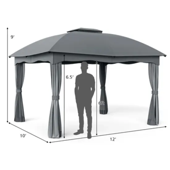 Tangkula 12' x 10' Patio Heavy Duty Steel Gazebo Canopy Double Vented Outdoor Gray image {8}