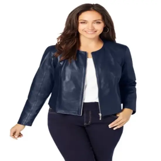 Jessica London Women&rsquo;s Plus Size Collarless Leather Jacket image {6}