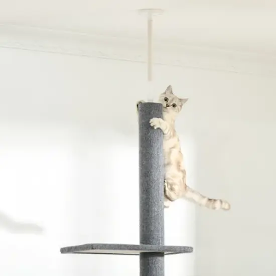 Floor-to-Ceiling Cat Tree Cat Climbing Tower with Sisal-Covered Scratching Posts Natural Cat Tree  Grey image {2}