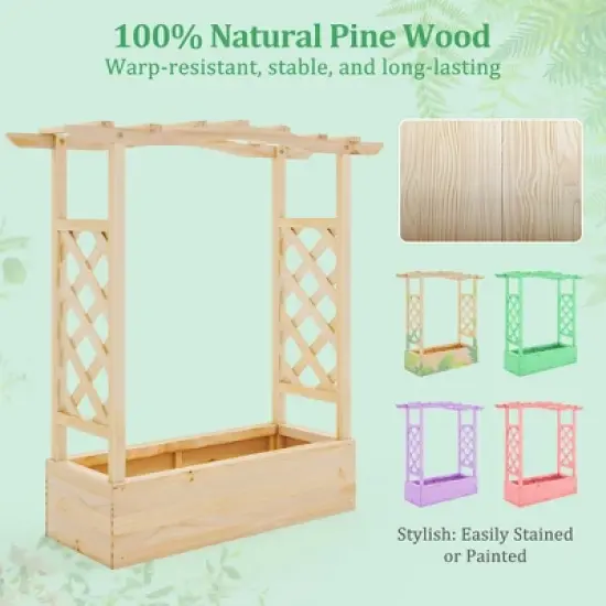 Tangkula Wooden Raised Garden Bed w/ Trellis & Hanging Roof Planter Box Drainage System image {5}