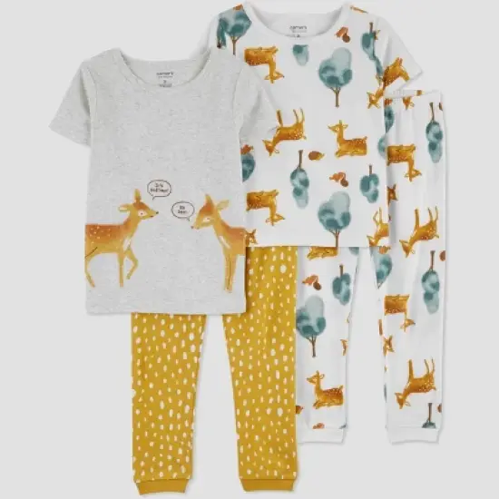 Carter's Just One You&reg; Toddler Girls' Deer and Trees Short Sleeve Pajama Set - Gray/Yellow image {3}
