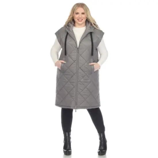 Plus Size Diamond Quilted Hooded Puffer Vest-White Mark image {9}