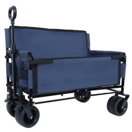 3-in-1 Convertible Folding Wagon Cart with Bench Seat & Storage - 500lbs Heavy-Duty Utility Wagon dark blue image {7}