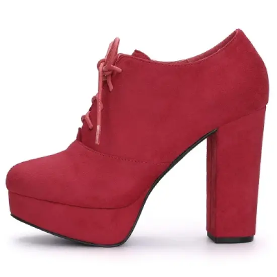 Allegra K Women's Platform Chunky Heel Lace Up Booties image {6}