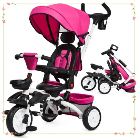 7 in 1 Baby Tricycle for 1-5 Year Old, Toddler Trike with Safety Harness,Brake,Rotatable Seat image {12}