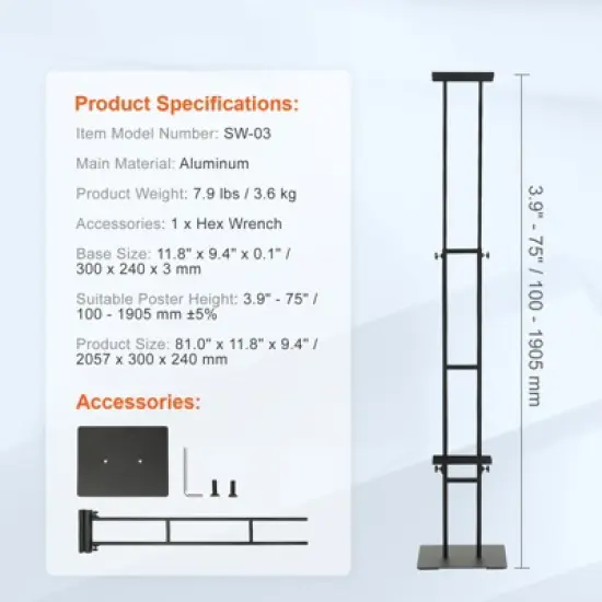 VEVOR Poster Stand, Adjustable Height Up to 75", Double-Sided Heavy Duty Pedestal Sign Holder, Floor Standing Sign Holder Banner Stand, Black image {7}