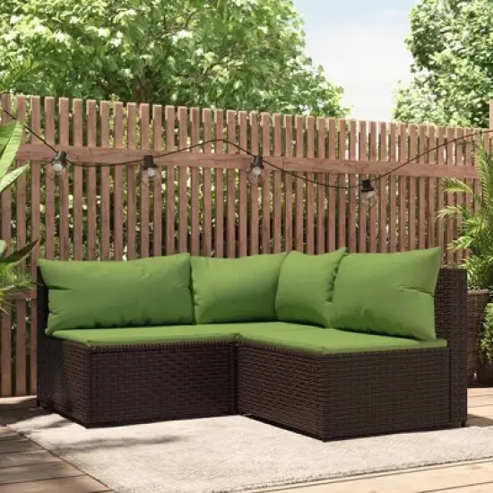 vidaXL 3-Piece Patio Lounge Set in Brown Poly Rattan - Weather-Resistant, Modurar Design with Comfy Cushions - Ideal for Garden, Outdoor and Patio image {1}
