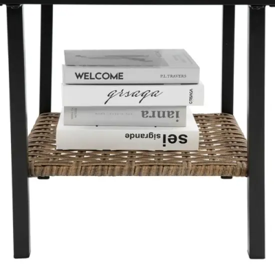 3pcs Outdoor Rattan Chat Furniture Set,  Patio Garden Seating Group Conversation Set with Rocking Chairs and Table -ModernLuxe image {10}