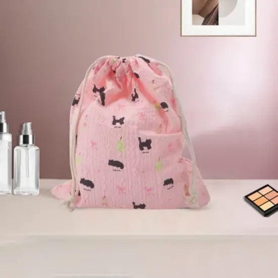 Unique Bargains Black Cat Pear Drawstring Makeup Bag Pink 1 Pc image {4}