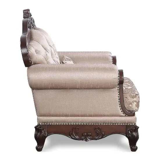 HOMES: Inside + Out Alsace Arm Chair Traditional Button Tufted Dark Cherry/Light Brown image {3}