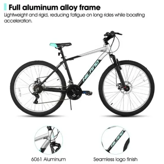 HILAND 26 Inch 27.5 Inch Mountain Bike for Adults, 18-Speed with Front Suspension, Lightweight Aluminum Frame, Dual Disc Brakes image {5}
