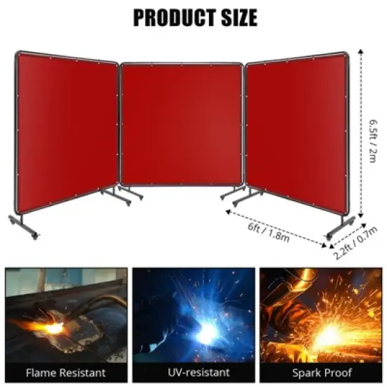Welding Screen with Frame, 6 x 6ft /6 x 8ft Translucent Shield 3 Panel Welding Curtain Screens, Adjustable Size, Moveable & Professional for Workshop image {6}