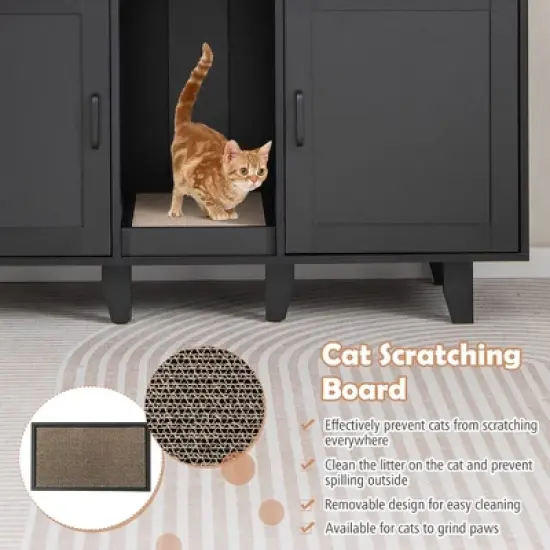 Tangkula Cat Litter Box Enclosure TV Stand Cabinet Hidden Cat House Washroom W/ 2 Doors image {6}