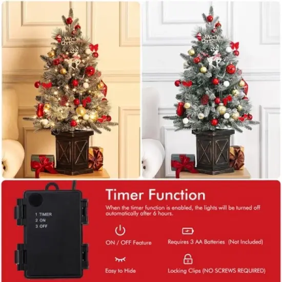 3 Ft Pre-Lit Christmas Tree, Artificial Christmas Trees with Base, Xmas Trees with 78  Lights image {2}