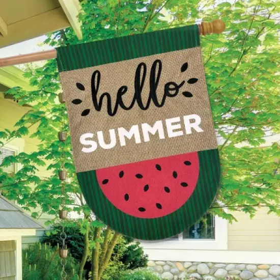 Watermelon Summer Burlap House Flag Hello Summer 28" x 40" Briarwood Lane image {2}