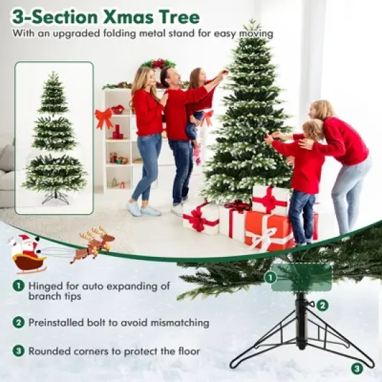 Costway 7 FT Pre-Lit Christmas Tree 3 Modes Hinged with Quick Power Connector & 500 Lights image {6}