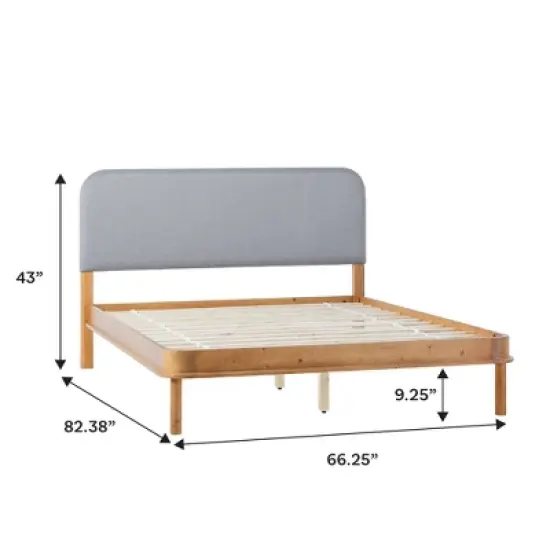 Saracina Home Contemporary Solid Wood and Curved Fabric Headboard Bed English Oak/Gray image {5}