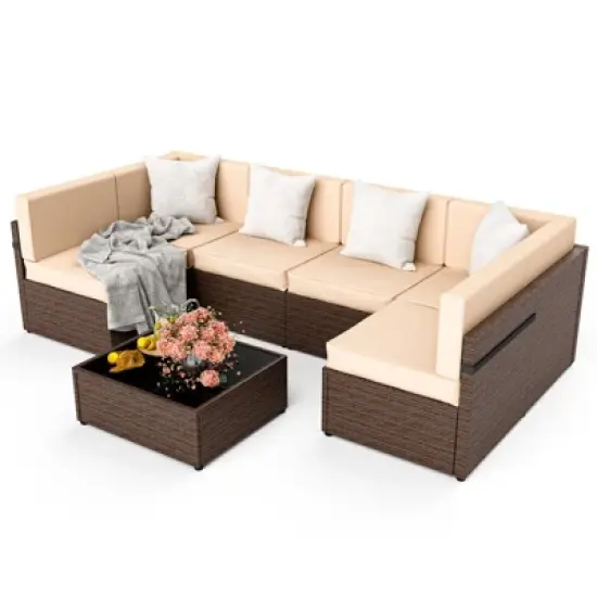 Pamapic 7-Piece Wicker Outdoor Sectional Set with Coffee Table and Cushions image {10}